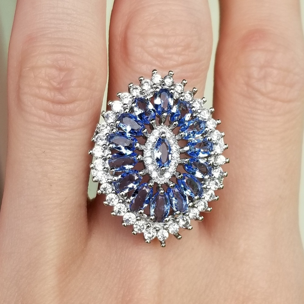 🆕️Sterling Silver-Blue Tanzanite/White CZ Ring
